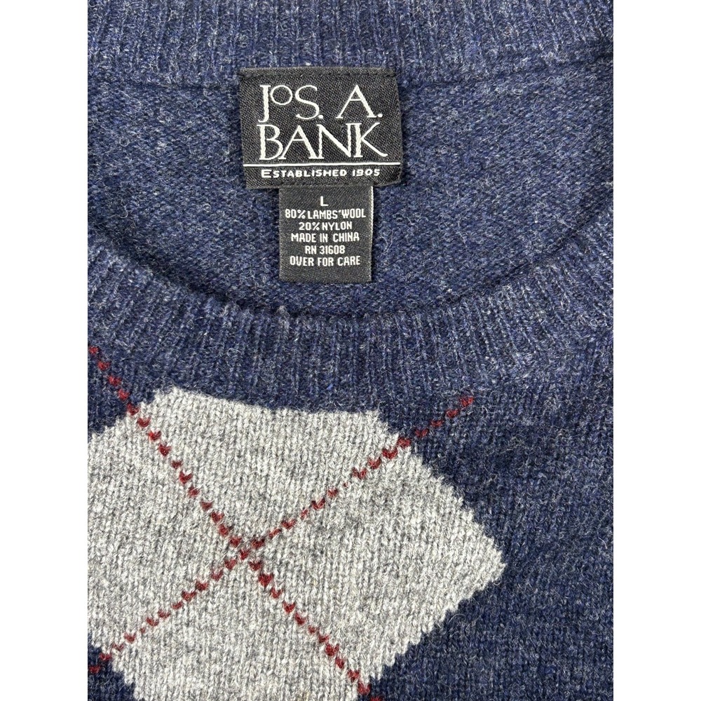 Jos A Bank Men's Lambswool Blend Crewneck Sweater Size L Preppy Argyle Golf - Picture 9 of 11